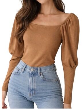 Moussy tan puff sleeve square neck top size 1 or Small New with Tags